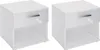 Two white bedside tables with drawers and open shelves against a white background. Produktbild-Vorschau