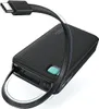 A black power bank with a teal button and a retractable USB-C cable is shown against a white background. Náhled obrázku produktu
