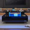 A modern living room setting with a high-gloss coffee table featuring LED lighting. Podgląd zdjęcia produktu