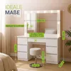 Juskys Schminktisch Lilia mit LED & Hocker Tonia, 7 Produktbild-Vorschau 5
