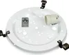 A white circular light fixture base with a light socket and mounting clips. Produktbild-Vorschau