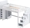 A white loft bed with integrated storage and stairs, shown from a slightly elevated side angle against a white background. Anteprima dell’immagine prodotto