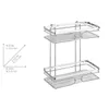 A diagram showing the dimensions of a shower caddy, with the caddy itself shown in the background. Produktbild-Vorschau