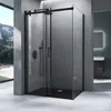 A modern bathroom with a black framed glass shower enclosure. Produktbild-Vorschau