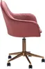 A side view of a pink velvet office chair with a gold base and wheels. Produktbild-Vorschau