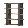 A modern bookshelf with a mix of wood and dark gray elements. Produktbild-Vorschau