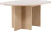 A light wood dining table with a unique pedestal base. Voir les images du produit