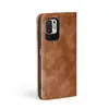 A brown flip cover phone case for a Xiaomi Redmi Note 10 5G is shown against a white background. Produktbild-Vorschau