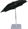 A black table umbrella with a silver pole and a white square base, isolated on a white background. Voir les images du produit