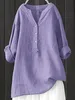 ASKSA Damen Baumwolle Leinen Bluse Einfarbig Langarm Shirt Produktbild-Vorschau 2