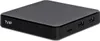 A black TVIP S-Box v.706 4K UHD Android 11 IP-Receiver is shown from a diagonal front-right perspective on a white background. Podgląd zdjęcia produktu