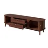 A dark brown wooden TV stand with two drawers and a cabinet with slatted doors, shown from a side angle against a white background. Voir les images du produit