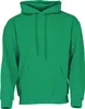A plain studio shot of a green hooded sweatshirt.