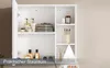 A white bathroom cabinet with shelves, displaying various toiletries and accessories. Voir les images du produit