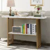 COSTWAY 2-stöckiger Konsolentisch, Marmormuster Couchtisch Produktbild-Vorschau 1