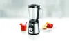 Der Unold Standmixer Edel, ein silber-schwarzer elektrischer Mixer mit durchsichtigem Krug und Drehr Produktbild-Vorschau