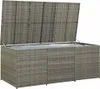 A grey poly rattan storage box with the lid open, showing a white liner inside. Produktbild-Vorschau