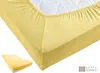 A yellow fitted sheet is shown on a mattress, with a smaller folded sheet in the bottom left corner. Produktbild-Vorschau