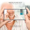 A person holding a smartphone displaying a close-up of an elderly man's face, with text overlays highlighting product features. Produktbild-Vorschau
