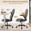 Two office chairs are shown side-by-side, with the chair on the right demonstrating how the armrests can be raised to a 90-degree angle. Voir les images du produit