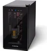 A black wine cooler with a glass door, showing several wine bottles inside. The cooler is placed on a white background with a subtle shadow. Produktbild-Vorschau