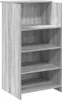 A gray wooden shelf unit with four shelves. Podgląd zdjęcia produktu