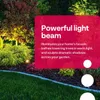 A garden at night, illuminated by spotlights, with a red overlay containing marketing text. Produktbild-Vorschau