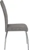 Side view of a gray upholstered dining chair with a chrome metal frame. Produktbild-Vorschau