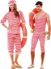 Retro Badeanzug Kostüm rot-weiß gestreift mit Badehaube für Damen Gr. 42-46 Paarkostüm Fasching Karneval Beachparty 20er Jahre Mottoparty Produktbild-Vorschau