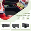 A red car with its trunk open, showing a folded black lounge chair inside. The image also includes icons and text related to outdoor use. Náhled obrázku produktu
