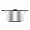 A stainless steel pot with a black lid and handles, shown from the front on a white background. Produktbild-Vorschau