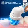 Close-up of an electric toothbrush head cleaning teeth, with marketing text and logos. Náhled obrázku produktu
