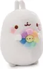 A white plush toy rabbit holding a rainbow-colored flower. Náhled obrázku produktu