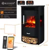 An electric fireplace with dimensions and features highlighted. Produktbild-Vorschau