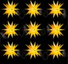 A string of nine yellow star-shaped lights on a black background. Produktbild-Vorschau