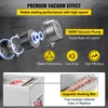 Collage showing components of a vacuum sealing machine and its features, including a motor diagram, icons representing performance, and a close-up of the heating bar. Voir les images du produit
