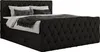 A black upholstered boxspring bed with a tufted headboard and side panels, shown with pillows and a blanket. Produktbild-Vorschau