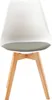 A white and gray chair with wooden legs, shown from the front. Voir les images du produit