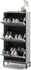 A three-tiered shoe cabinet with its doors open, displaying shoes on each shelf. Anteprima dell’immagine prodotto