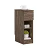A narrow wooden nightstand with a drawer and two shelves, placed on a white background. Anteprima dell’immagine prodotto
