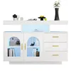 A white sideboard with gold handles and blue LED lighting, displayed against a white background. Anteprima dell’immagine prodotto