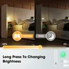 A split image showing a bed with a reading light. The left side shows the light on and the bed made up for reading, with text 'Reading' and 100% brightness indicated. The right side shows the light off and the bed made up for sleep, with text 'Sleep' and 0 Náhled obrázku produktu