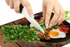 A person is preparing a meal, chopping green onions over a breakfast dish. Produktbild-Vorschau