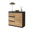 A modern sideboard with a dark gray frame and light wood-effect drawers and door, placed on a white background. Produktbild-Vorschau