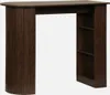 A dark wood-effect bar table with a curved front and shelving on one side, presented against a plain white background. Produktbild-Vorschau