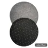Two round felt seat cushions are shown, one on top of the other. The top cushion is gray and the bottom cushion is black with a white anti-slip pattern. Produktbild-Vorschau