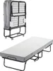 A folded portable bed and an unfolded portable bed are shown side-by-side against a white background. Náhled obrázku produktu
