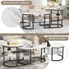 A collage of images showing a set of marble-design side tables with black metal frames, displayed in a living room setting and with close-up views highlighting features. Produktbild-Vorschau