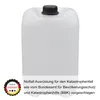 A white plastic water canister with a black lid, placed on a white background. A 'Made in Germany' badge and text describing emergency equipment are present. Anteprima dell’immagine prodotto