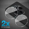 Two circular camera lens protectors are shown in front of a smartphone's camera module. Produktbild-Vorschau